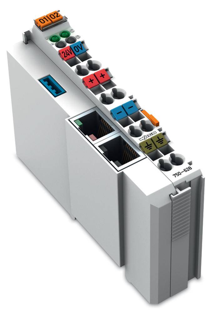 Module électronique à plusieurs connexions, identifié par des couleurs selon différentes tensions. Adapté pour le contrôle et la distribution de signaux électriques.
