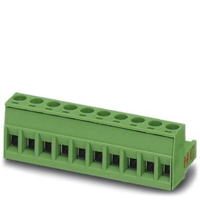 Barrette de connexion verte horizontale à huit bornes, utilisée pour connecter des conducteurs électriques dans un circuit.