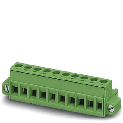 Bloc de connexion à bornes vert à 9 positions pour connexions électriques, avec deux vis latérales de fixation.