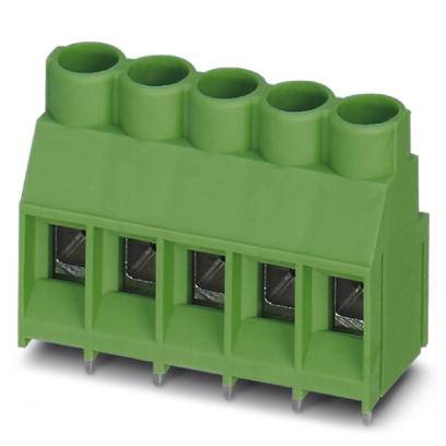 Connecteur vert à cinq broches, adapté pour les connexions électriques.