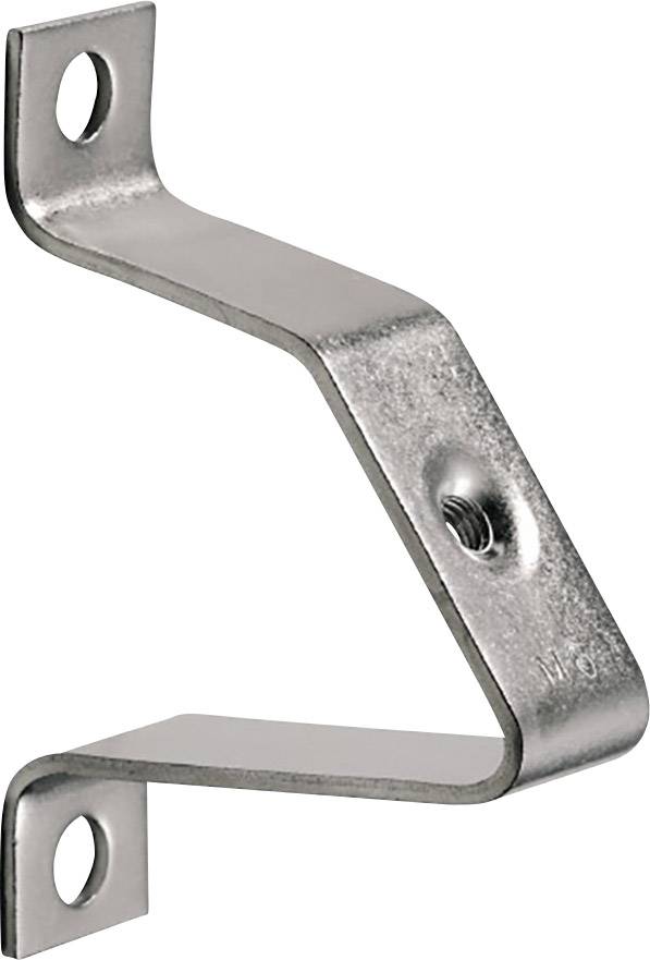Équerre métallique en L avec trois trous de fixation. Utilisée pour la construction ou le montage de meubles. Matériau de couleur argent.
