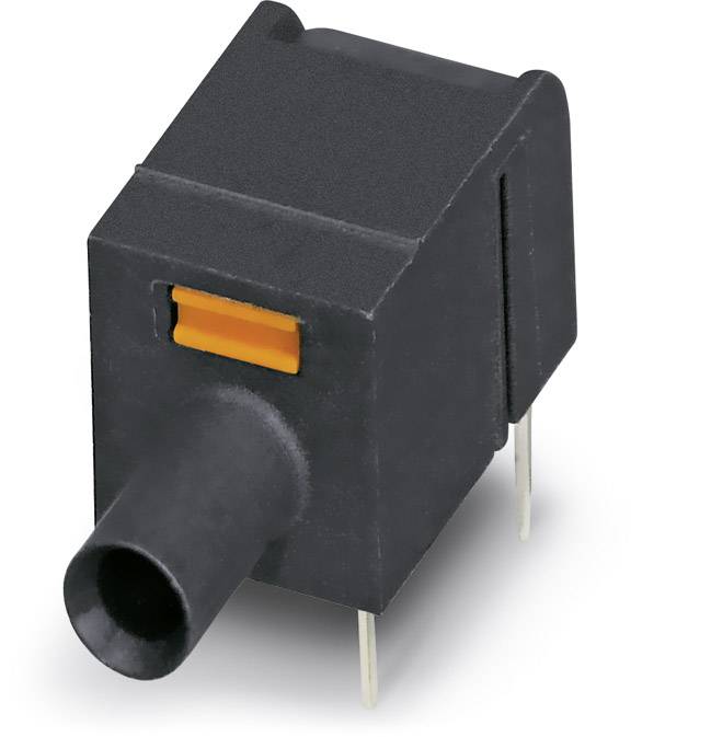 Ventilateur noir avec bouton orange et deux broches métalliques ; couramment utilisé pour le refroidissement dans les appareils électroniques.