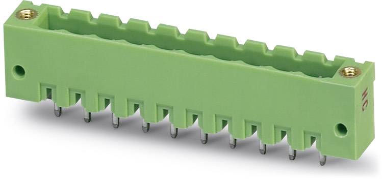 Connecteur électrique rectangulaire vert avec plusieurs broches, utilisé pour raccorder des composants électroniques.