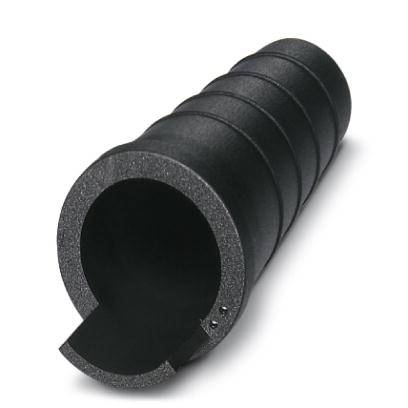 Tubes de protection de câbles noirs, ronds, à surface striée. Adaptés pour la protection et l'organisation des câbles, présentant une ouverture à une extrémité.
