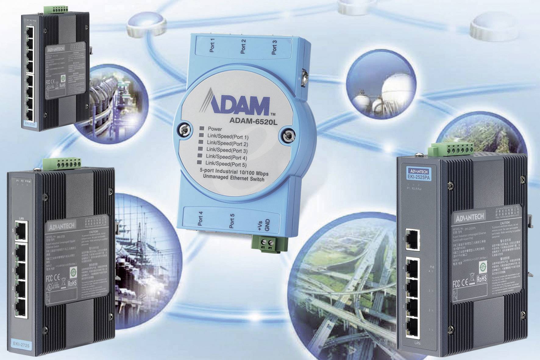 Commutateur LAN Advantech EKI-2525-BE Nbr. de sorties: 5 x 12 V/DC, 24 V/DC, 48 V/DC 1 pc(s)