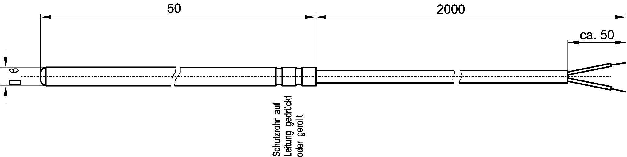Capteur de température Enda K1-PT100-S-6x50-2M-2L sonde Pt100 Plage de mesure de température -50 à 200 °C Longueur du câbl