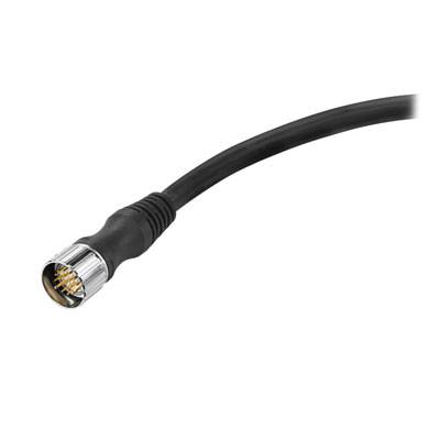 Un câble coaxial noir avec un connecteur métallique à une extrémité ; adapté aux appareils audio ou vidéo.