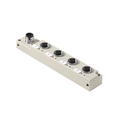Un module de connexion électrique long et rectangulaire avec plusieurs connexions circulaires sur sa surface supérieure.