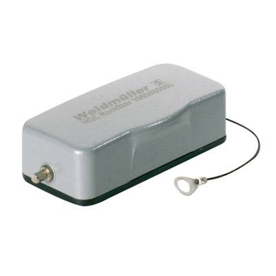 Appareil électronique gris, rectangulaire, portant l'inscription 'Weidmüller', avec une connexion à l'avant et un fil avec un œillet sur le côté.