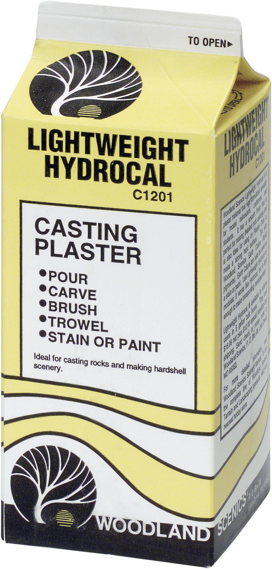 Emballage pour Woodland Scenics Hydrocal Léger, un produit de plâtre pour couler, sculpter et peindre. Idéal pour la maquette.