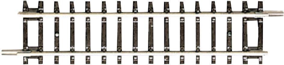 Une rail de train miniature en ligne droite, adapté pour une utilisation dans des paysages de chemins de fer miniatures.