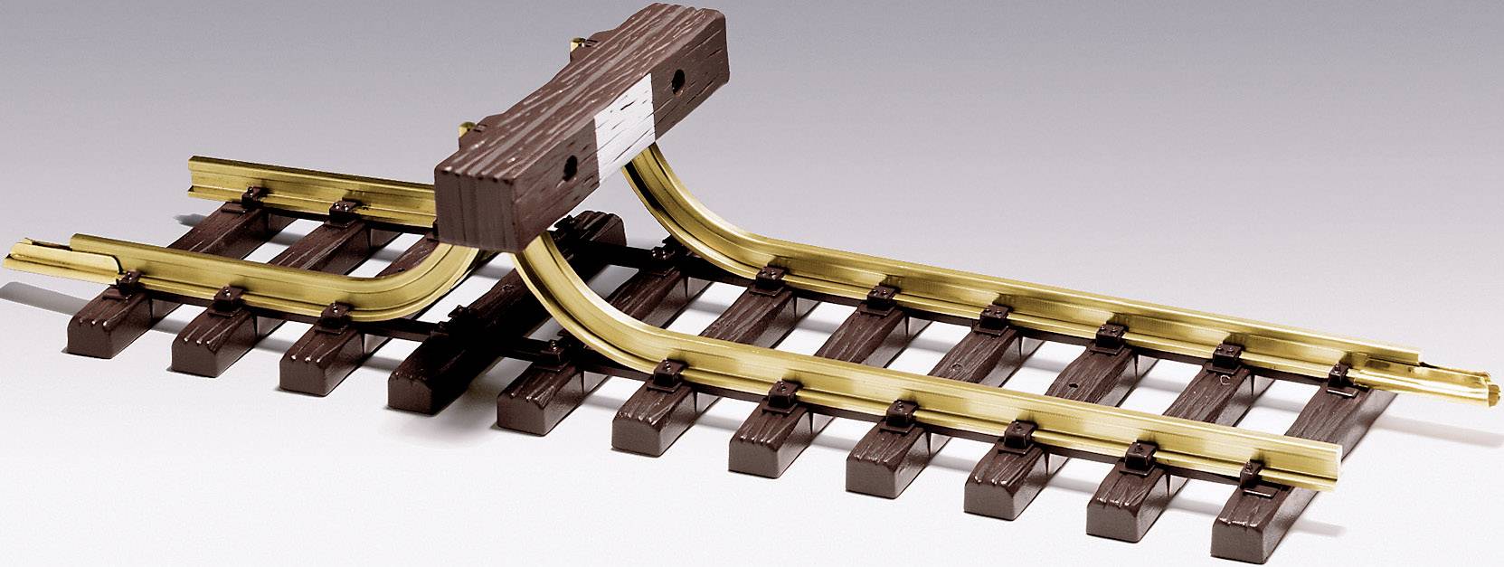 Un modèle de rail de chemin de fer avec une construction de butoir. Adapté pour les réseaux de trains miniatures.