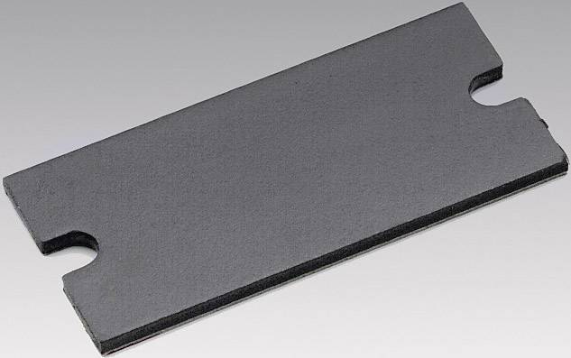 Une plaque de graphite rectangulaire et plate avec deux encoches latérales, sur un fond gris.