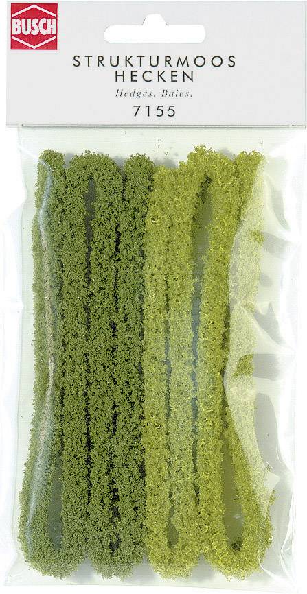 Mousse structurelle Busch Haies 7155 en emballage, bandes de mousse artificielle verte pour la modélisation.