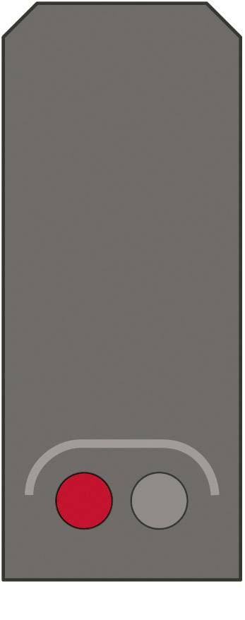 Un rectangle gris avec deux cercles en bas, un rouge à gauche et un gris à droite, disposés symétriquement dans une courbe grise.