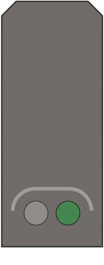 Interrupteur gris avec deux boutons : bouton gris à gauche, bouton vert à droite.