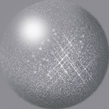 Boule scintillante d'argent avec une surface chatoyante et des reflets lumineux, ressemblant à un cristal étincelant sous la lumière.