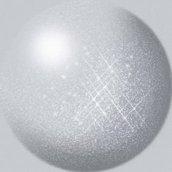 Boule d'argent au surface scintillante et étincelante sur un fond gris.