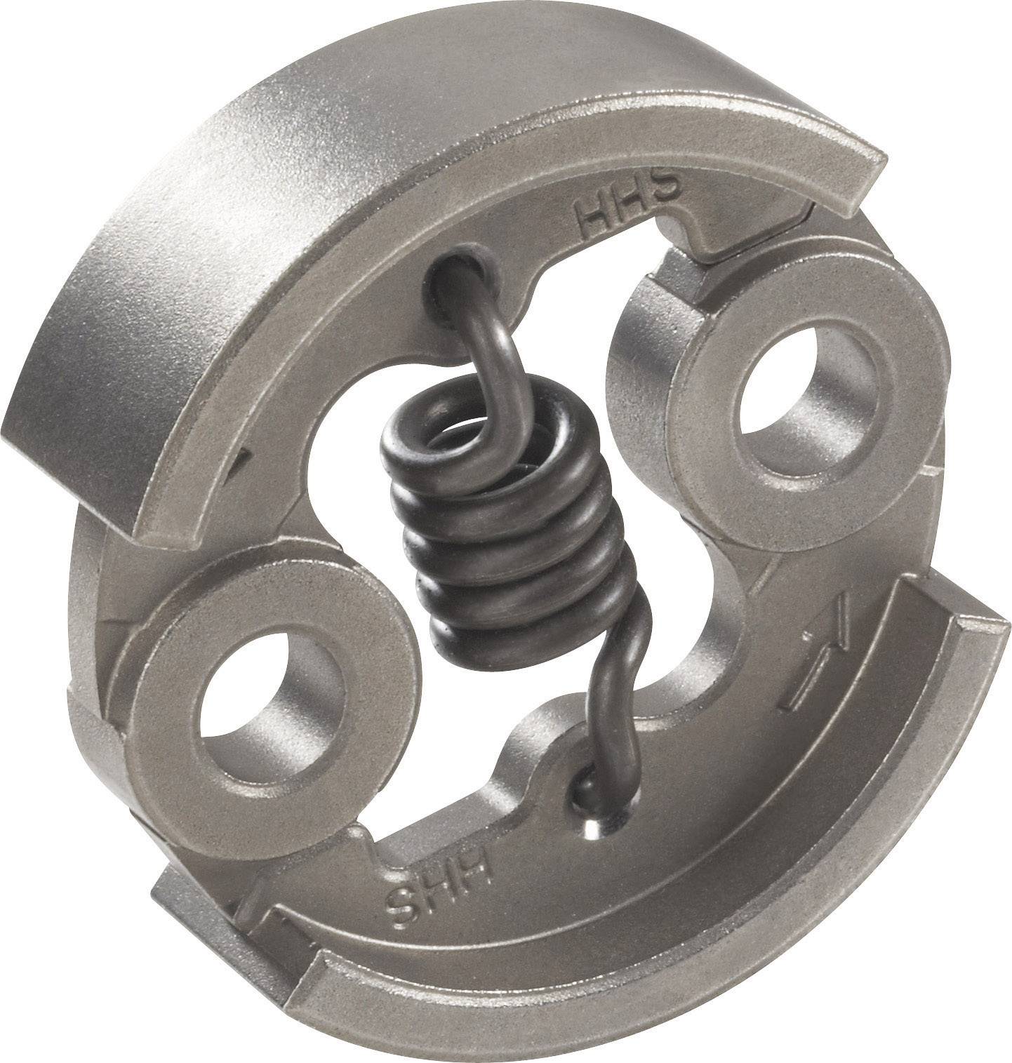 Mécanisme à ressort : Structure métallique circulaire comportant deux trous externes et un ressort spiral central, probablement un composant de machine.