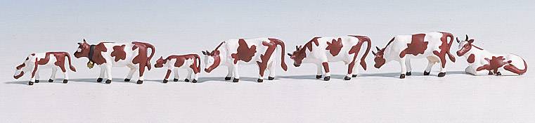 Figurines H0 vaches, brunes/blanches