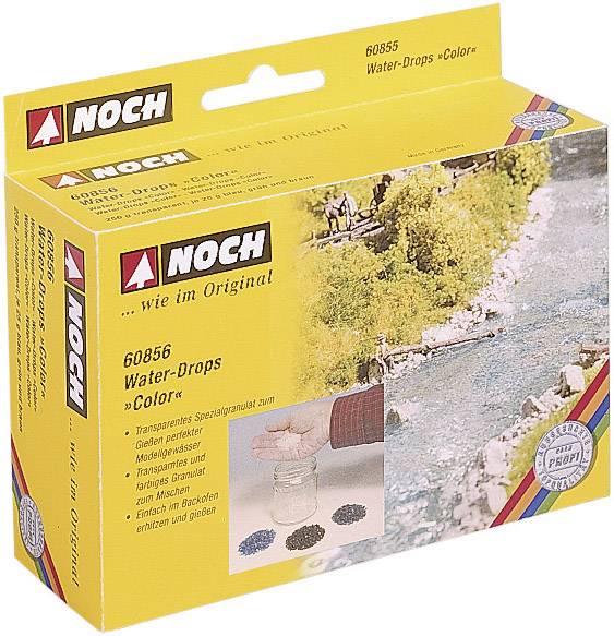 L'emballage présente des 'NOCH Water-Drops Color', un paysage de modélisme représentant une rivière avec des arbres en arrière-plan.