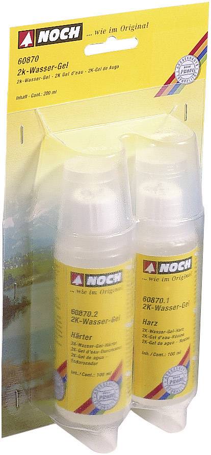 Deux bouteilles portant l'inscription 'NOCH 2K-Eau-Gel'. Emballage jaune et transparent, adapté pour des travaux de modélisme.