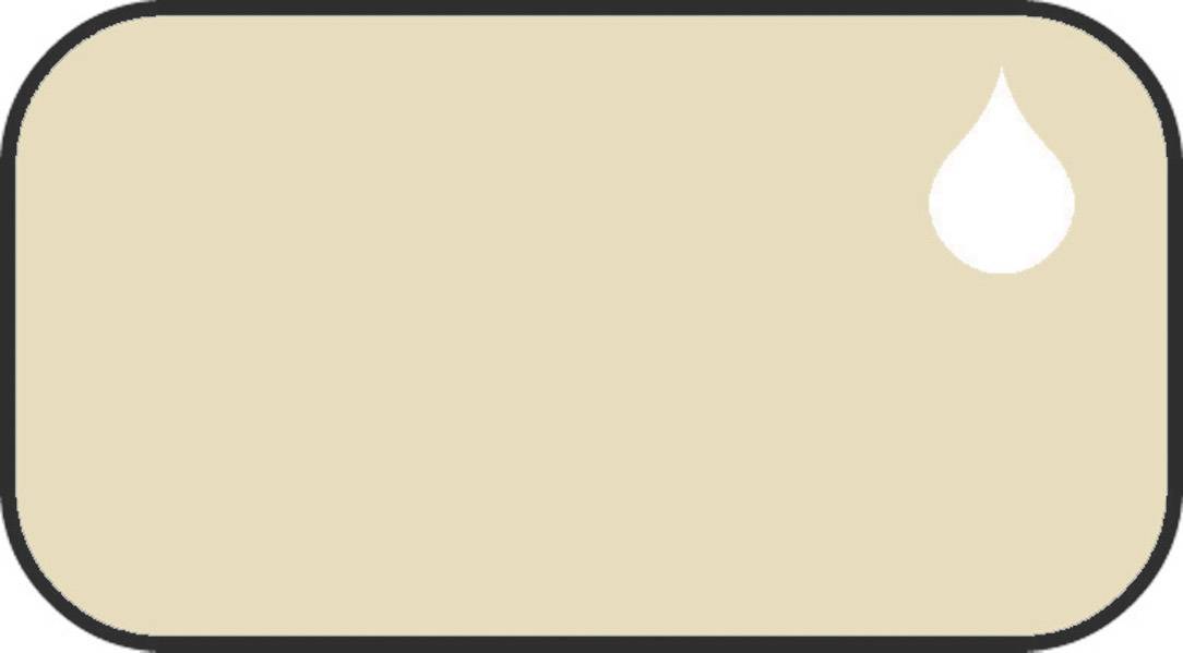 Un rectangle beige aux coins arrondis avec un symbole de goutte blanche dans le coin supérieur droit.