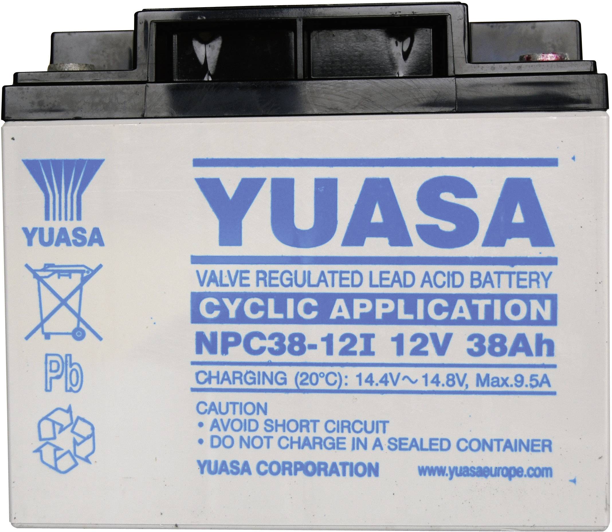 Batterie au plomb 12 V 38 Ah Yuasa NPC38-12 plomb (AGM) (l x H x P) 197 x 170 x 165 mm raccord à vis M5 sans entretien, résistant