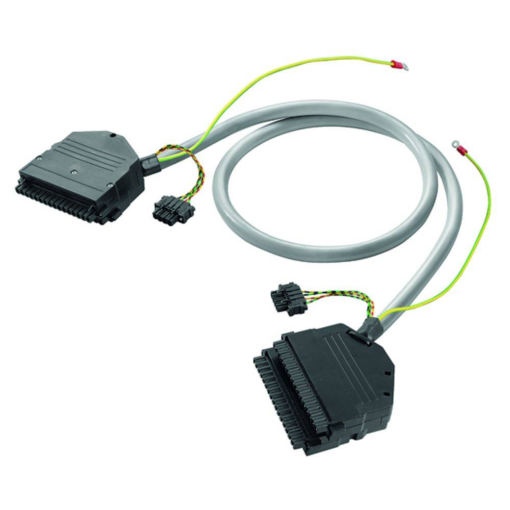 Un câble gris avec deux connecteurs rectangulaires à chaque extrémité, adapté pour raccorder des appareils électroniques.