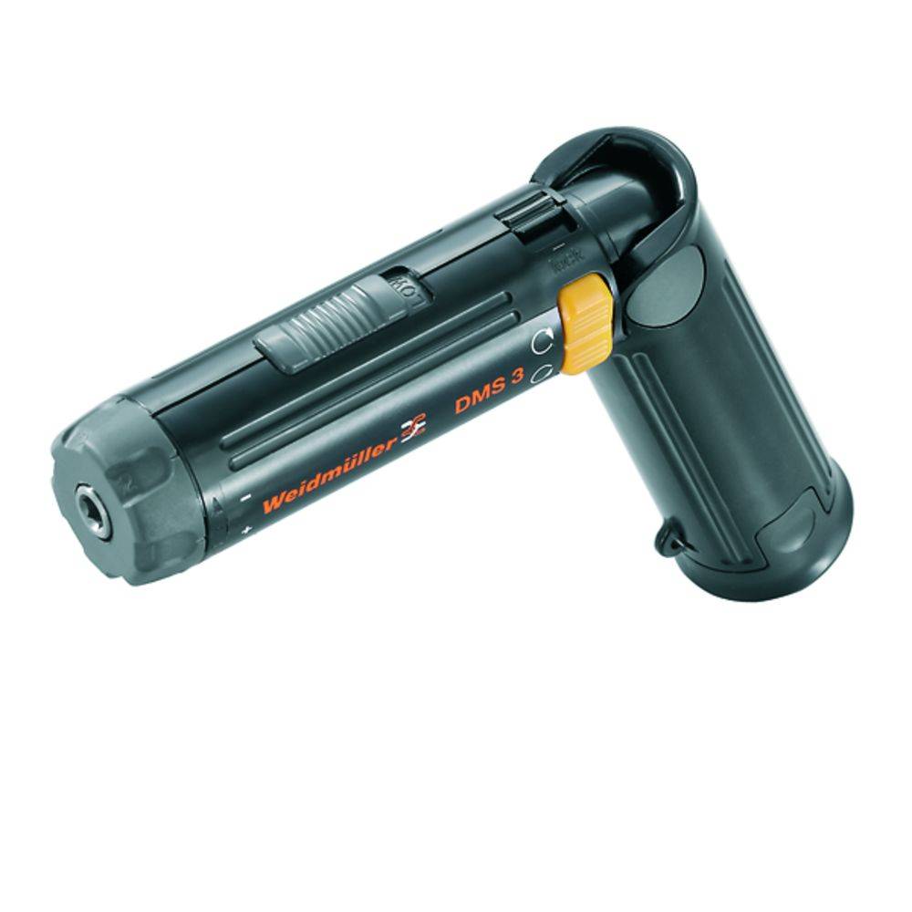 Clé dynamométrique électrique avec poignée ergonomique noire et bouton orange. Nom de marque 'Weidmüller DMS 3'.