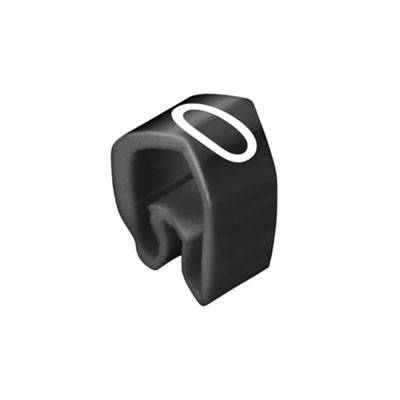 Un attache-câble noir en plastique portant le numéro '0'.