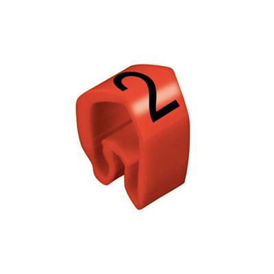 Pièce de plastique rouge en forme de cube portant le chiffre noir '2' sur un côté.