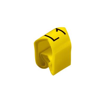 Cône de signalisation ou panneau d'avertissement jaune imprimé avec du texte, dont le bord est orienté vers le bas. Utilisé pour signaler un danger.