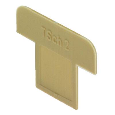 Pièce en plastique marron en forme de 'T' inversé et aplati, portant l'inscription 'TSch 2' en haut.