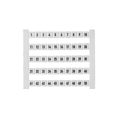 Tableau avec des cases numérotées alignées, allant de 1 à 50, disposées en cinq rangées de dix nombres chacune, représenté sur un fond blanc.