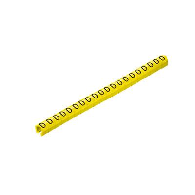 Un marqueur de câble jaune portant la lettre 'D', répété sur une bande flexible. Utilisé pour l'identification des câbles.
