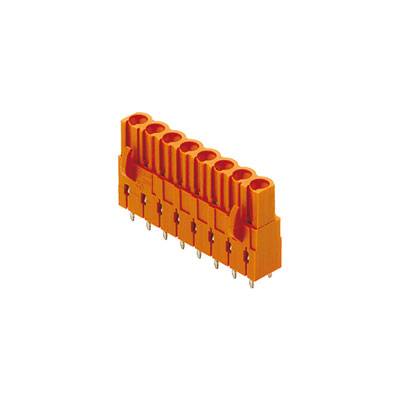 Un connecteur orange à huit broches, adapté aux connexions électriques dans les dispositifs électroniques ou les circuits.