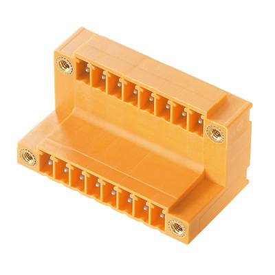 Un boîtier de connecteur en plastique orange avec plusieurs prises de connexion, destiné à des appareils électriques ou électroniques.