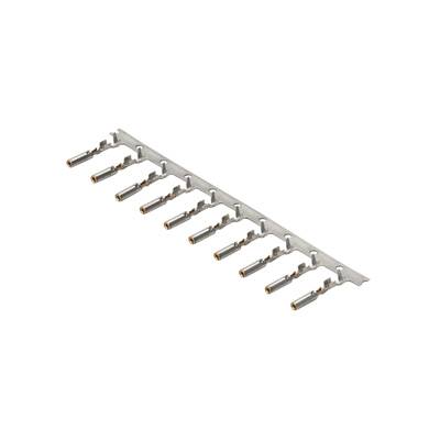 Une série de neuf chevilles métalliques identiques alignées uniformément, fixées sur un support métallique allongé.