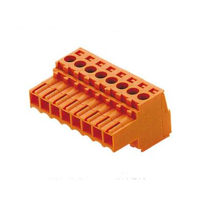Un connecteur de carte de circuit imprimé à 12 broches de couleur orange.