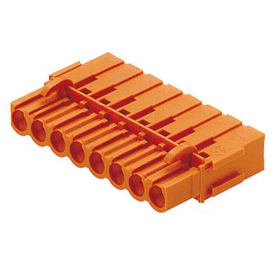Un connecteur électrique orange à huit broches, destiné à être utilisé dans des appareils électroniques pour la connexion de câbles.