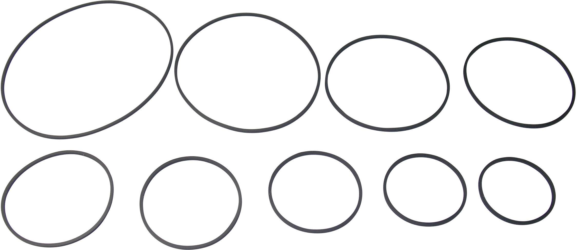 Plusieurs joints toriques noirs de différentes tailles, disposés côte à côte.