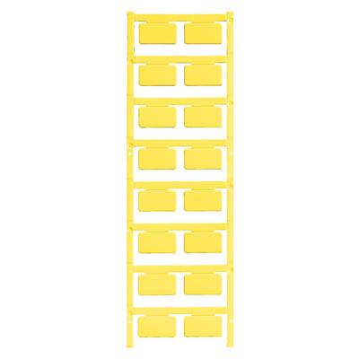Une pile de marqueurs de câbles jaunes, de forme rectangulaire, disposés dans un ordre vertical.