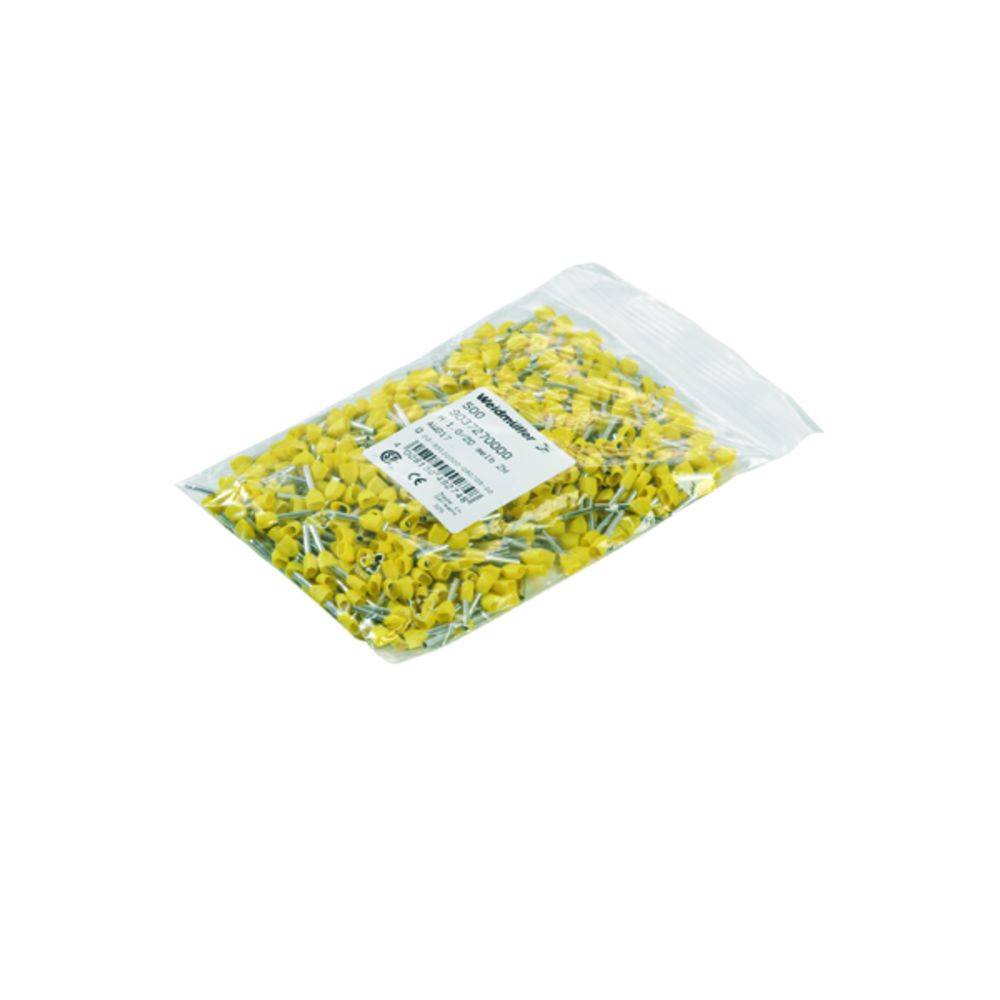 Un sachet contenant de nombreuses cosses plates jaunes isolées. Le sachet est transparent et affiche les détails du produit sur une étiquette collée.