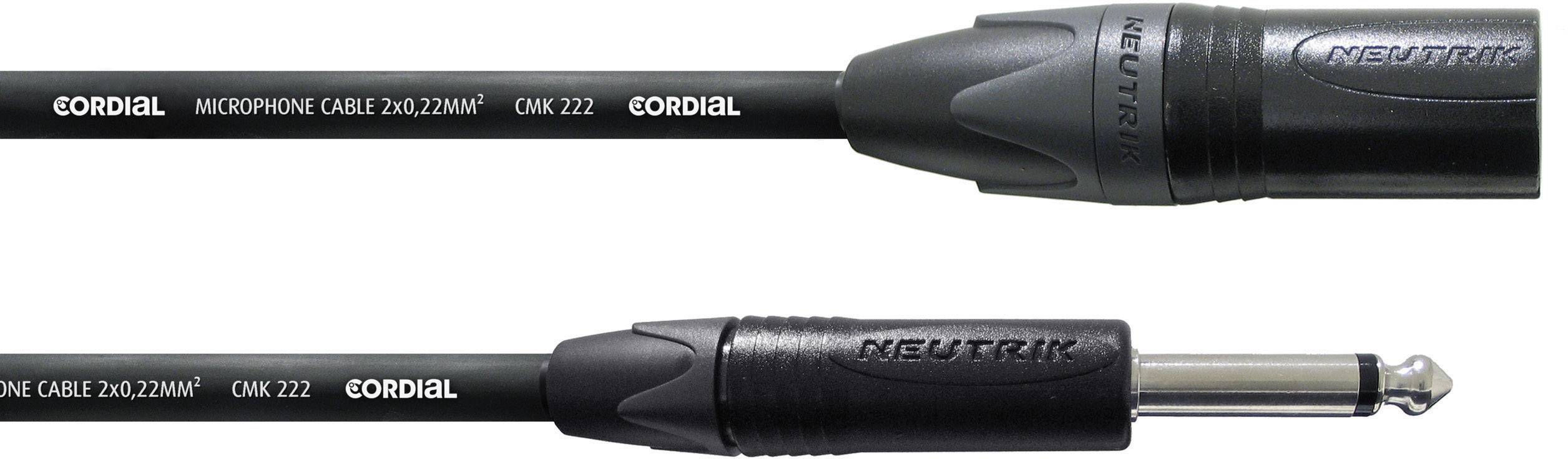 Cordial® CMK 222, 2x0,22 mm² noir .XLR-M/Jack 6.3 mm mono, CPM 10 MP