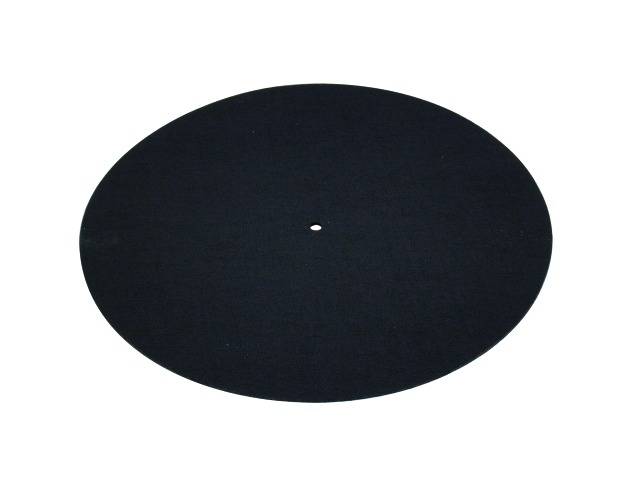 Tapis rond noir en feutre avec un trou au centre.