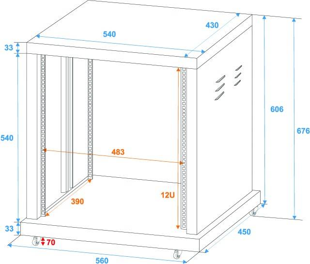Rack 19 pouces 12 UH Omnitronic SR-19 acier avec roulettes