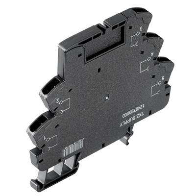 Élément noir d'un module de connexion électrique à plusieurs positions avec des étiquettes sur le côté.