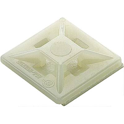 Support de fixation carré en plastique beige, avec dos adhésif pour la fixation de faisceaux de câbles.