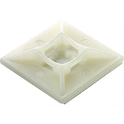 Un support de serre-câble blanc de forme carrée avec une ouverture centrale, destiné à fixer des câbles sur des surfaces.